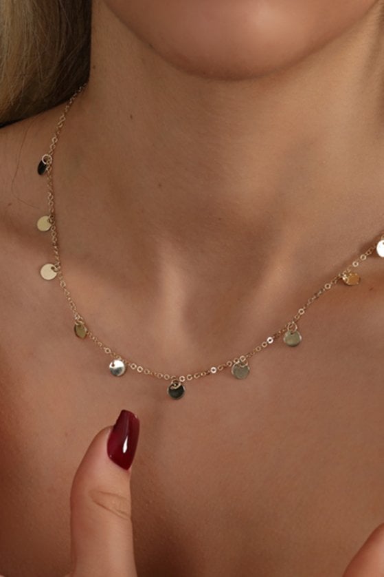 Altın Sıralı Düz Plaka Kolye