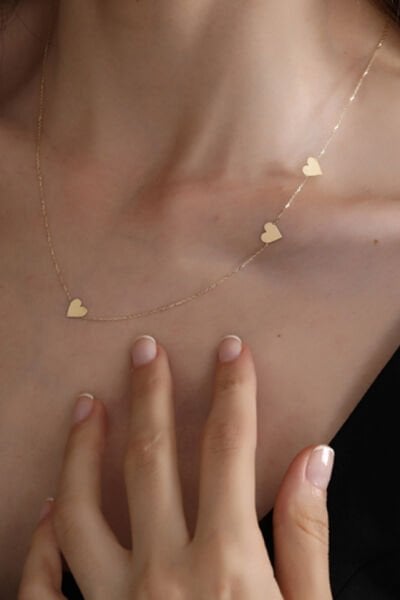 Altın İkili Uzantılı Kalp Kolye