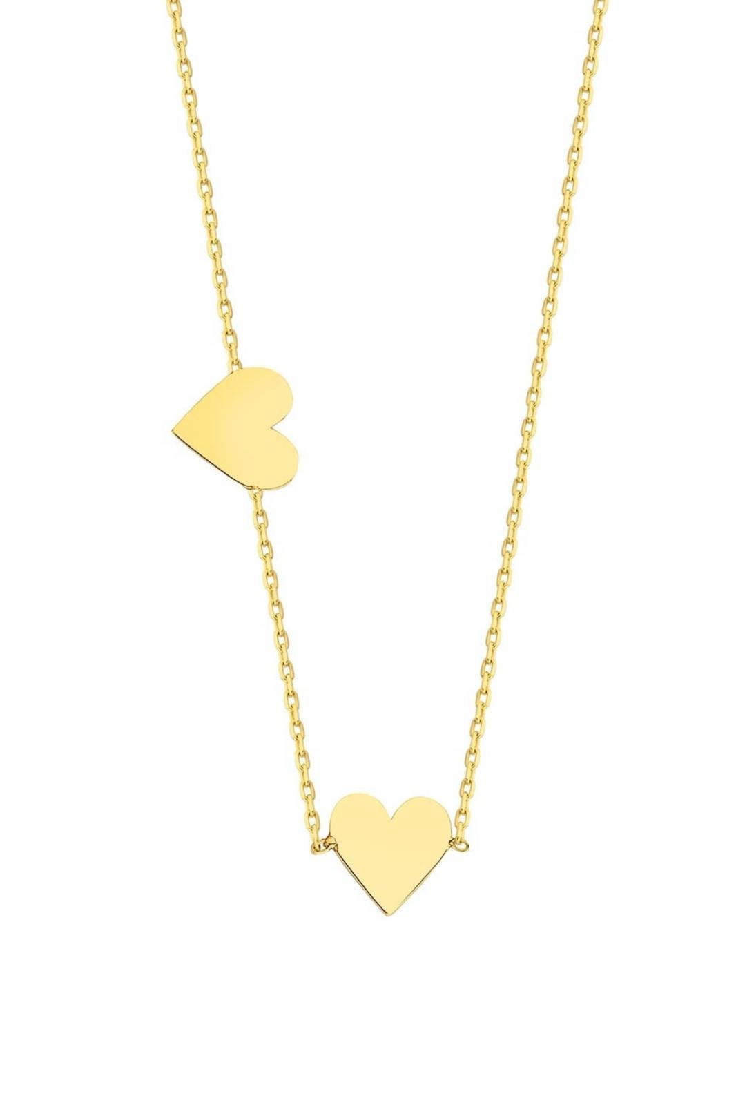 Altın İkili Uzantılı Kalp Kolye