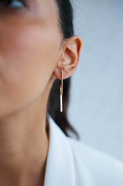 Altın İkili Çubuk Küpe