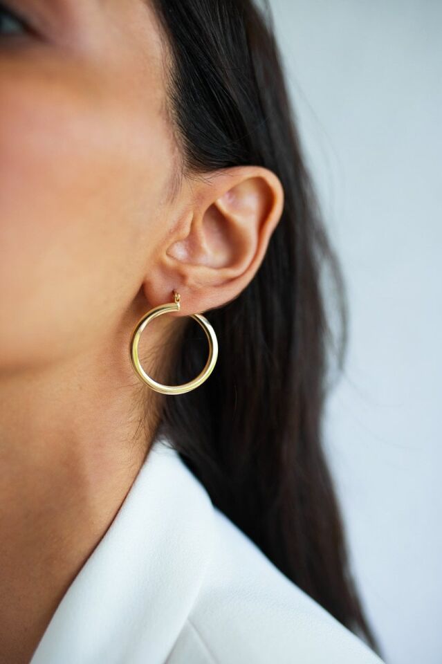 Altın Daire Formlu Küpe