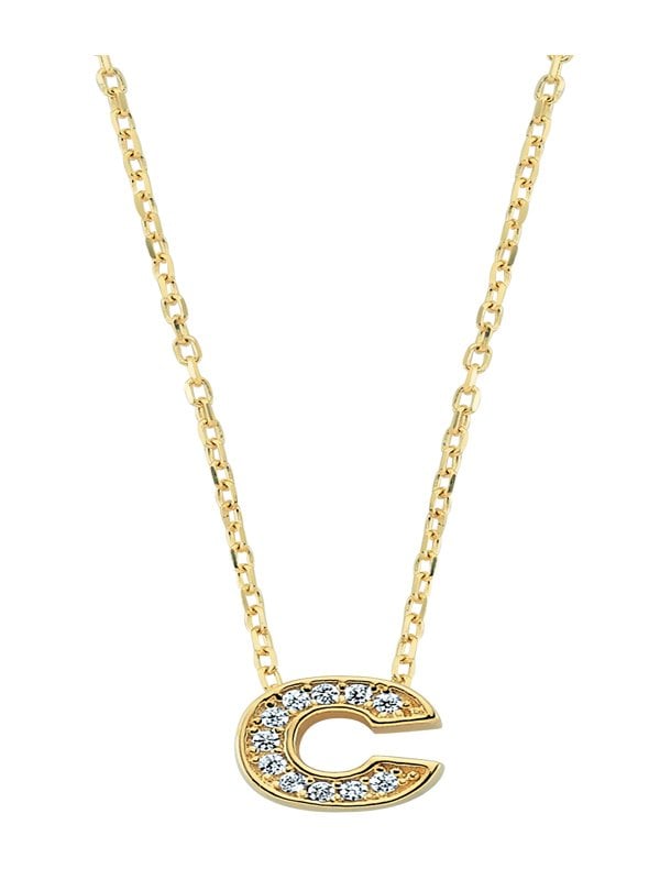 Altın Taşlı C Harf Kolye