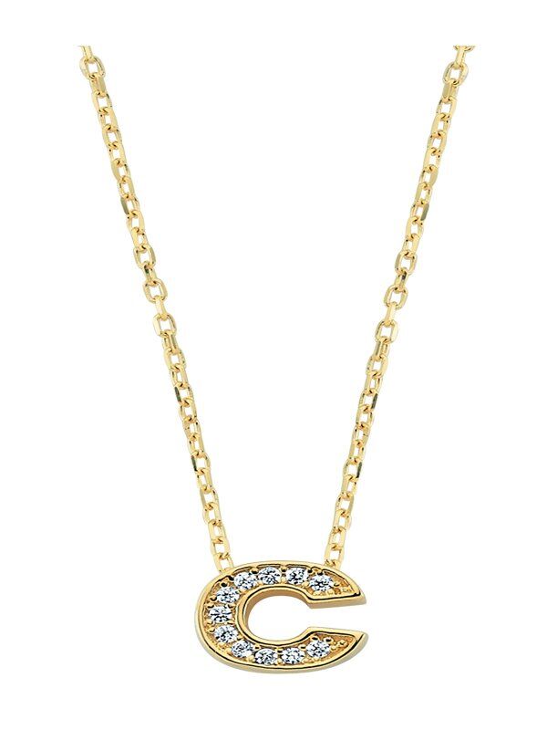 Altın Taşlı C Harf Kolye