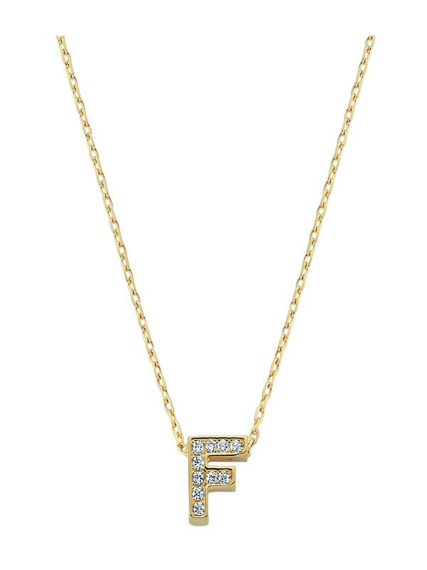 Altın Taşlı F Harf Kolye