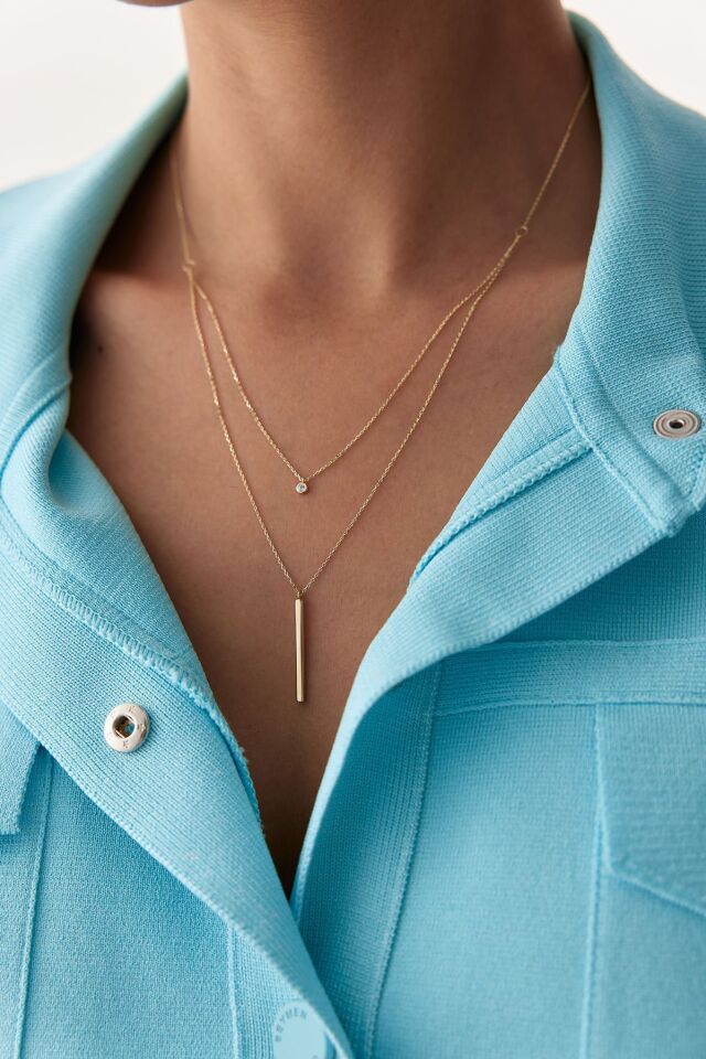 Altın Taşlı Baston Kolye