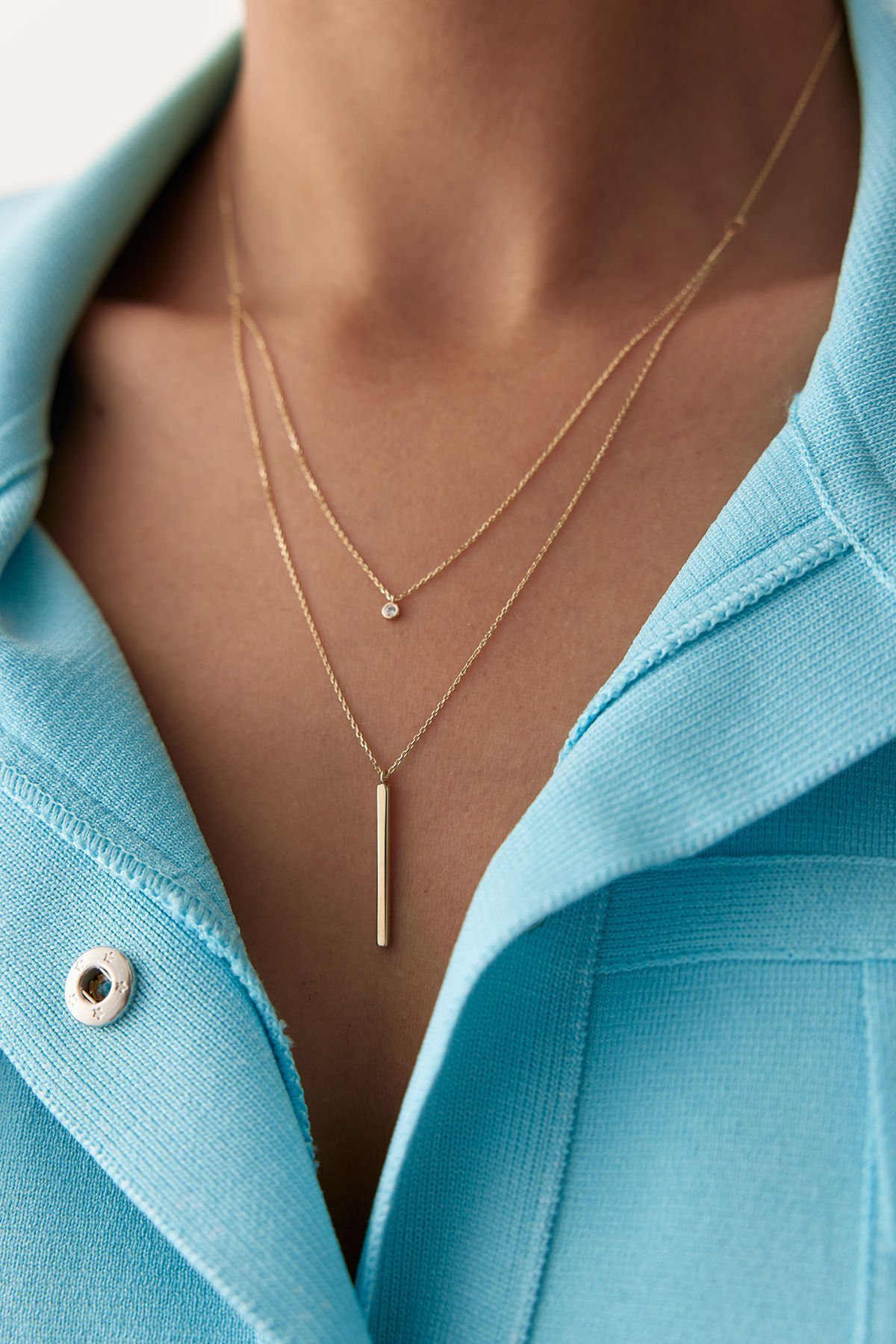 Altın Taşlı Baston Kolye