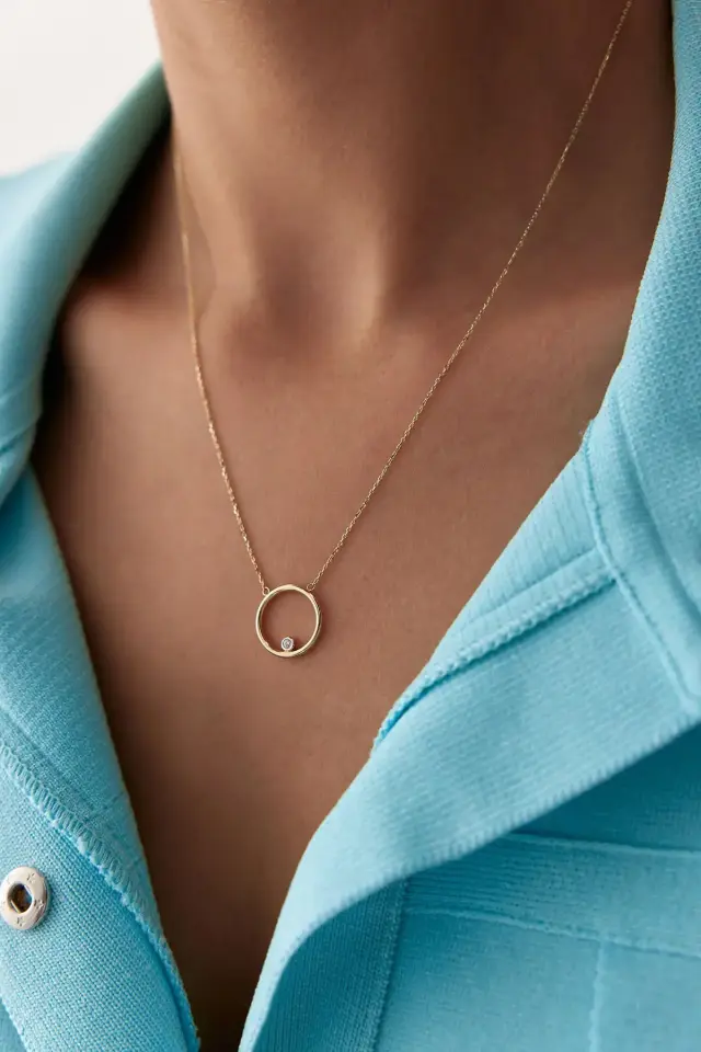 Altın Halka Mini Taşlı Kolye