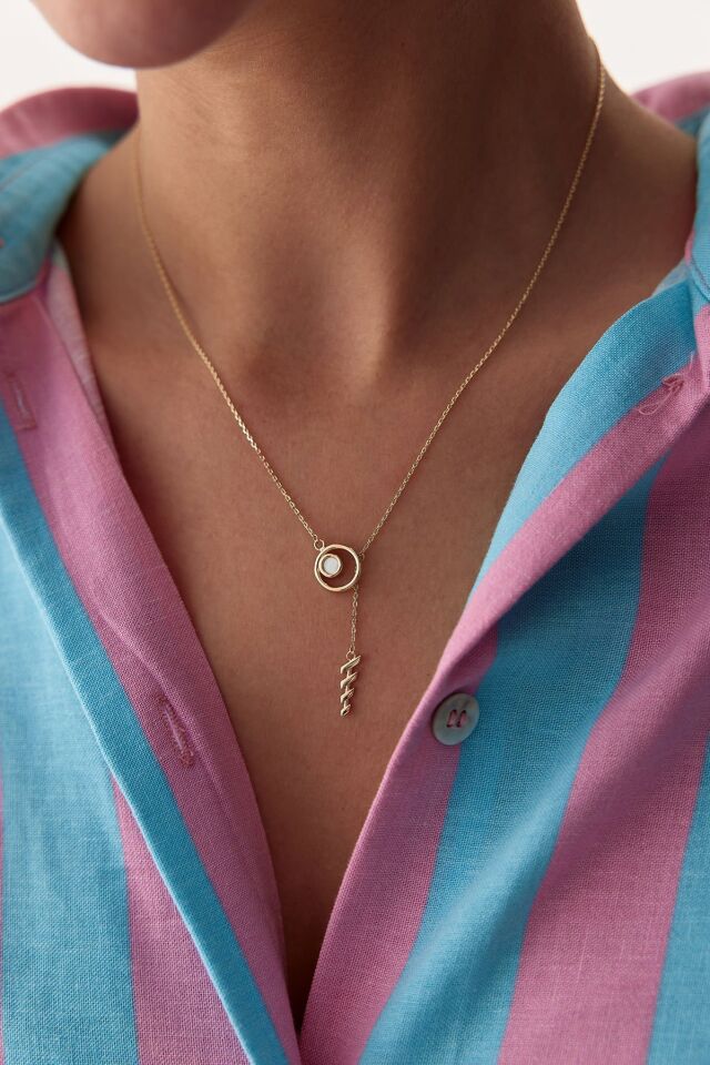 Altın Sedef Taşlı Uzantılı Kolye