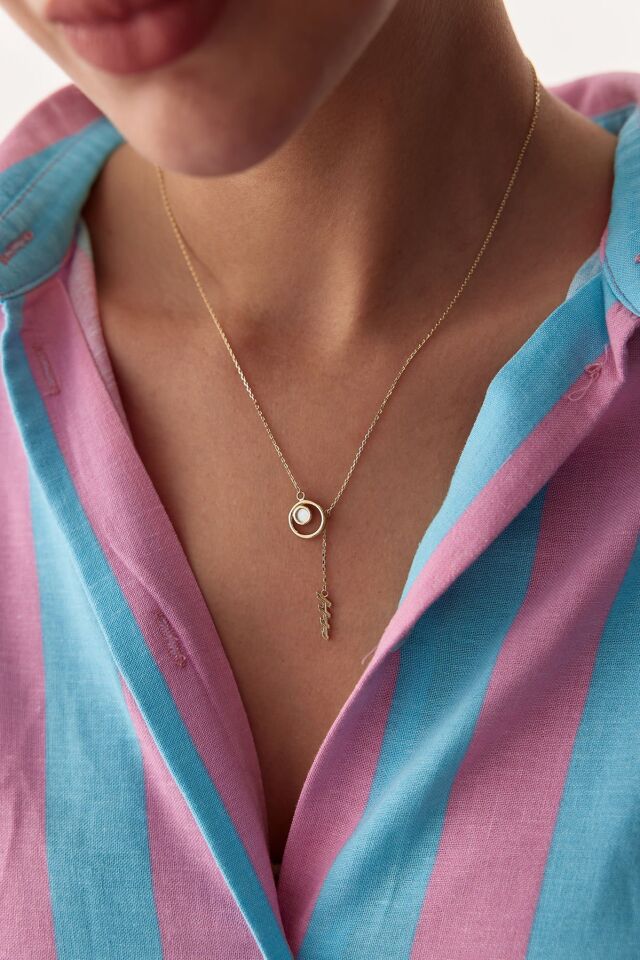 Altın Sedef Taşlı Uzantılı Kolye