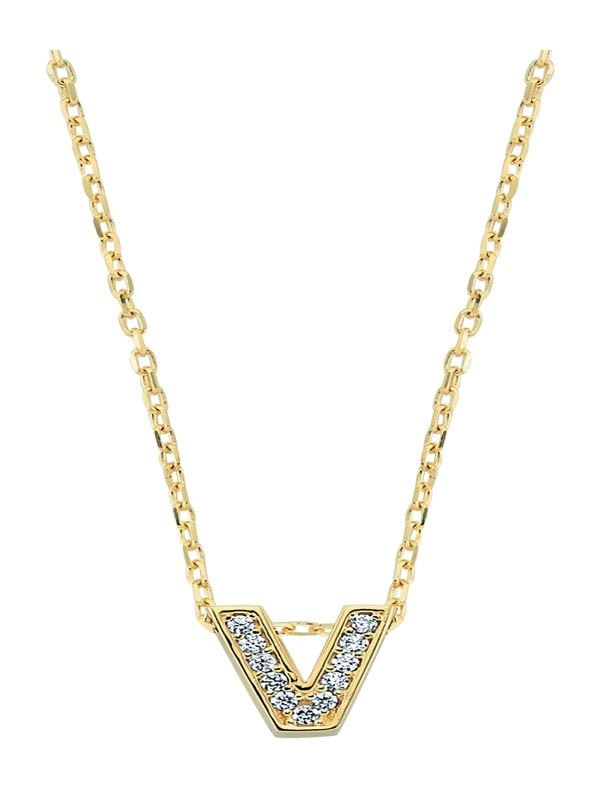 Altın Taşlı V Harf Kolye