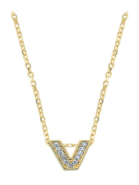 Altın Taşlı V Harf Kolye
