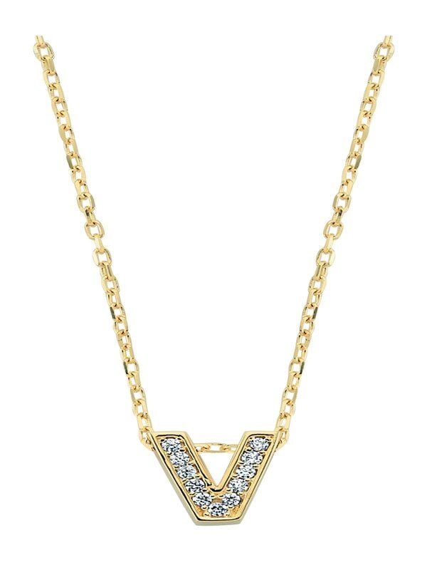 Altın Taşlı V Harf Kolye