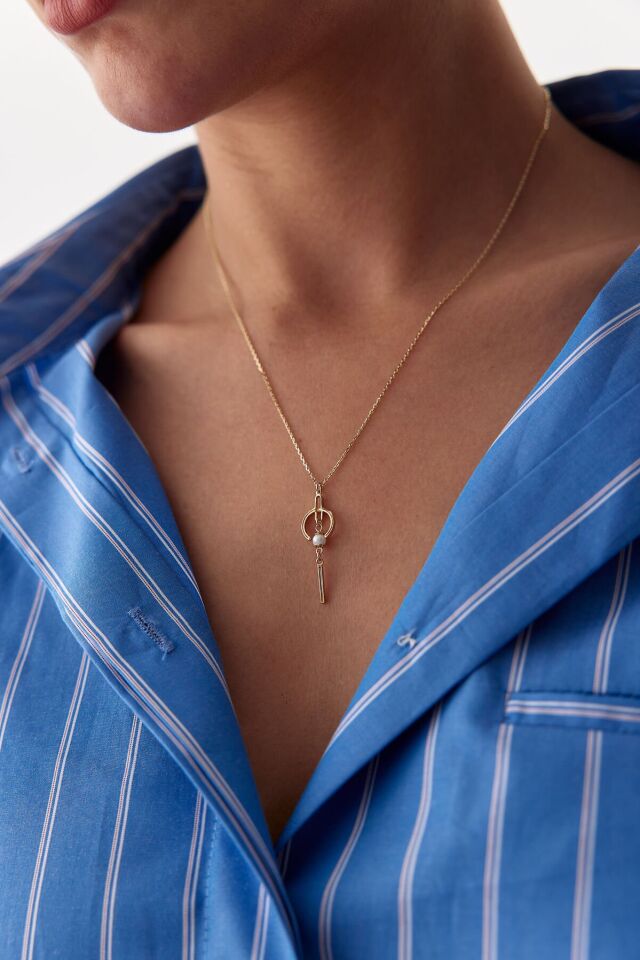 Altın Sallantılı İnci Kolye