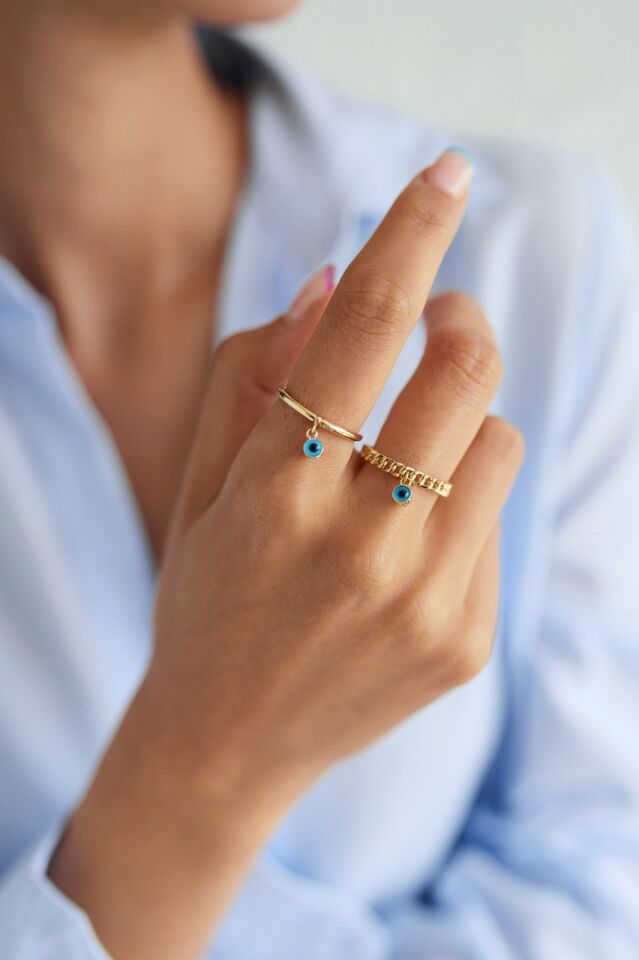 ALTIN HASIR NAZAR BONCUKLU YÜZÜK