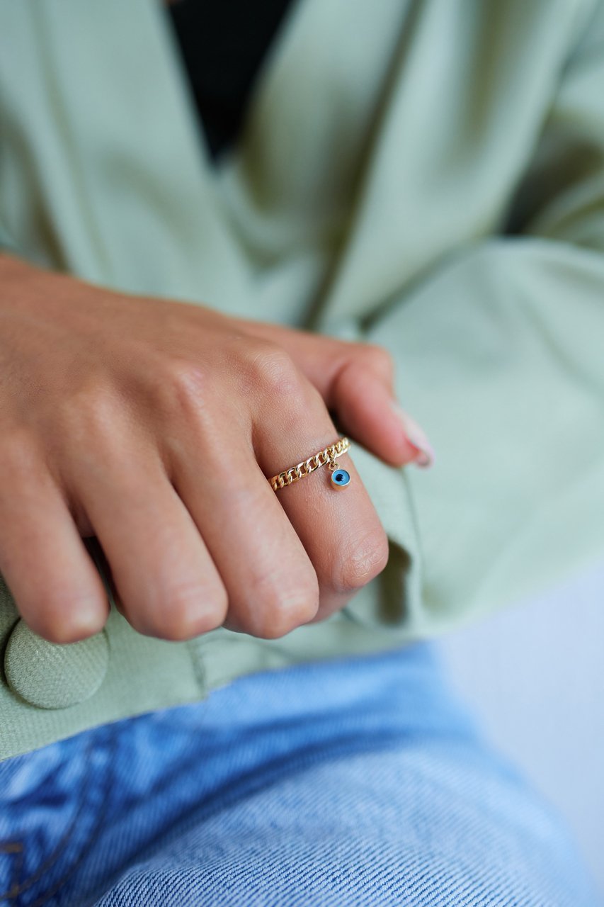 Altın Hasır Nazar Boncuklu Yüzük