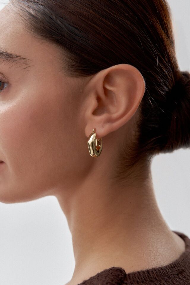 Altın Geometrik Formlu Şarnel Küpe