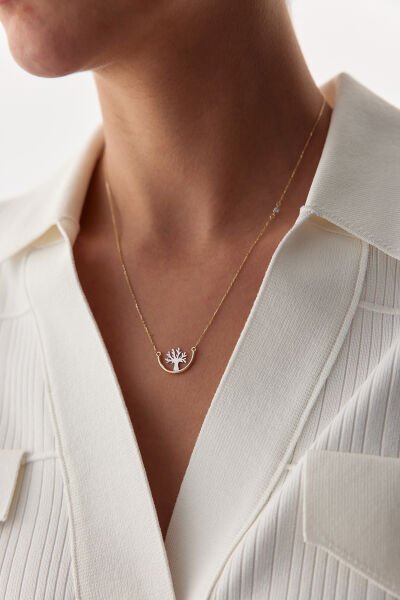 Altın Yarı  Hayat Ağacı Kolye