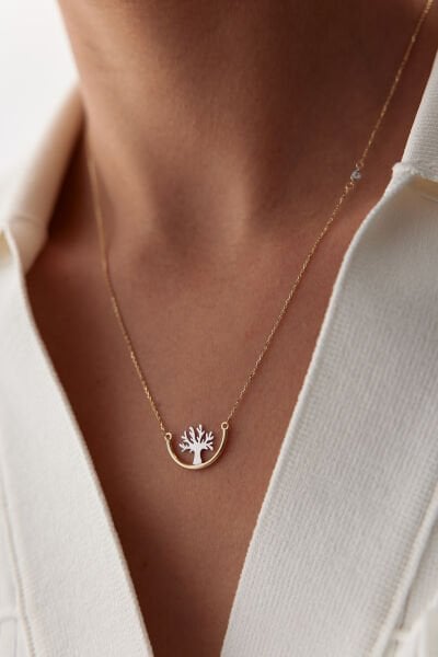 Altın Yarı  Hayat Ağacı Kolye