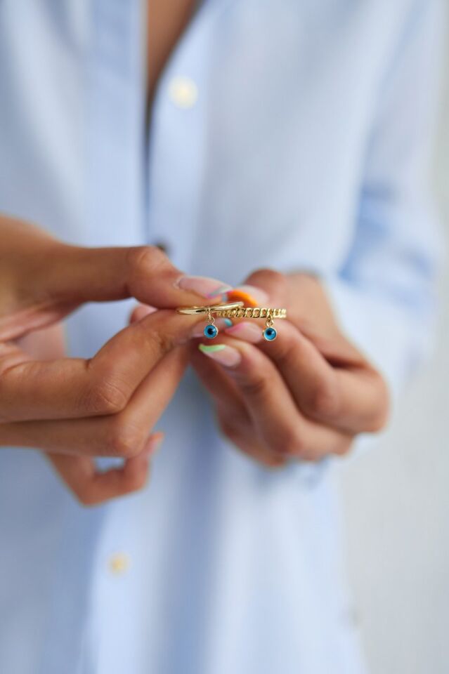 ALTIN SADE NAZAR BONCUKLU YÜZÜK