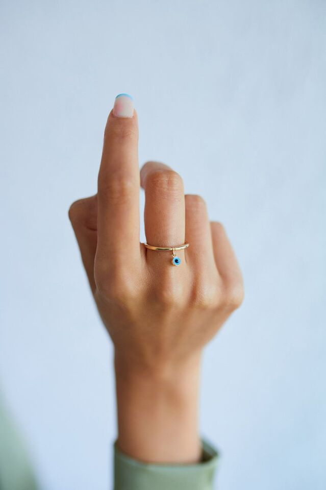 ALTIN SADE NAZAR BONCUKLU YÜZÜK