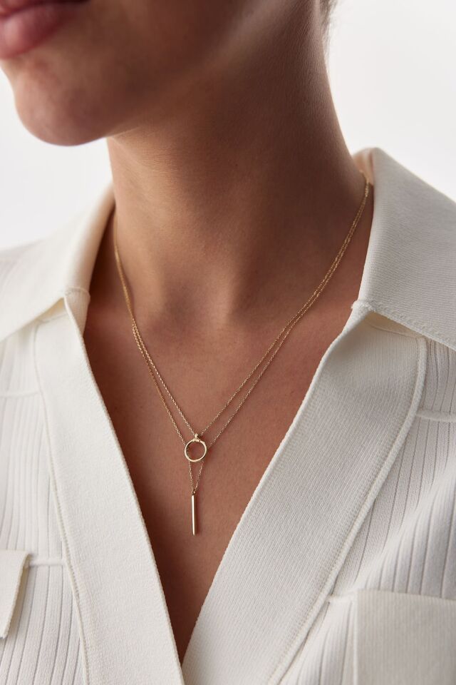 Altın İkili Oval Çubuk Kolye