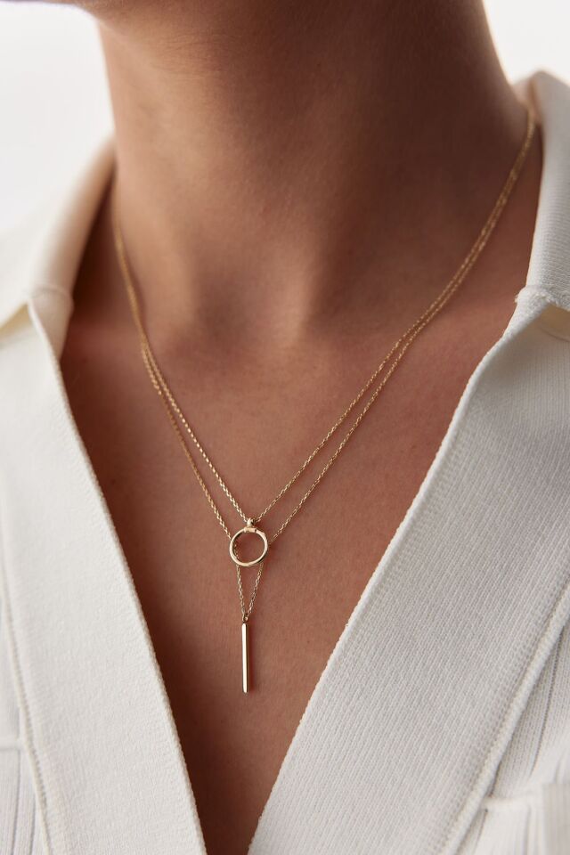 Altın İkili Oval Çubuk Kolye