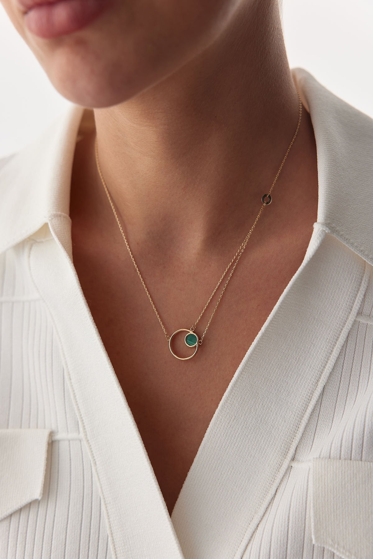 Altın Malakit Taşlı Daire Kolye