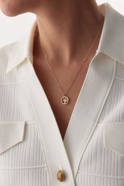 Altın Yuvarlak Yaşam  Ağacı Kolye