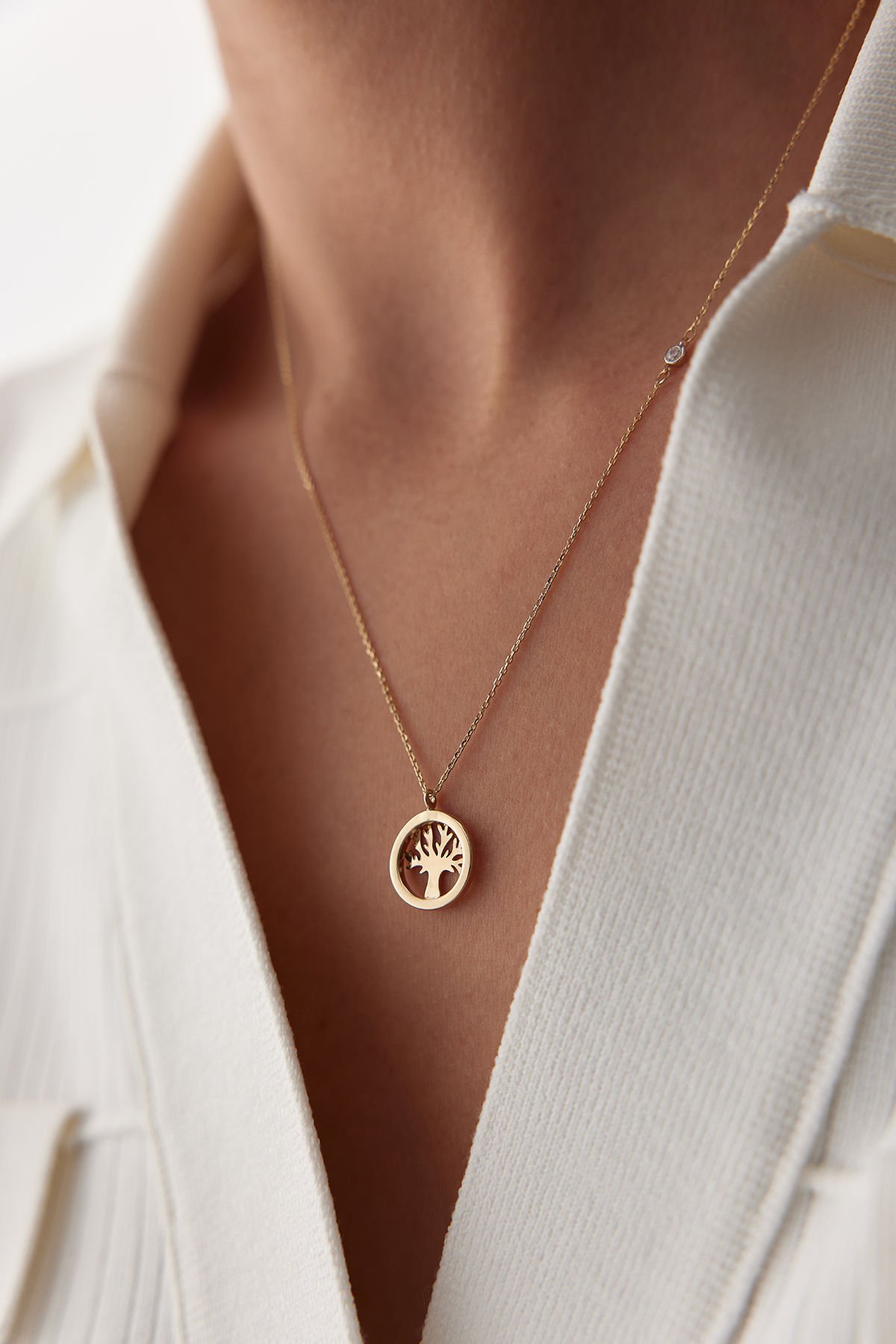 Altın Yuvarlak Yaşam  Ağacı Kolye