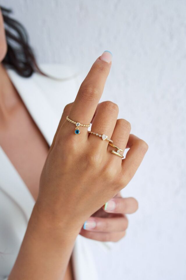 Altın Taşlı Nazar Boncuklu Yüzük