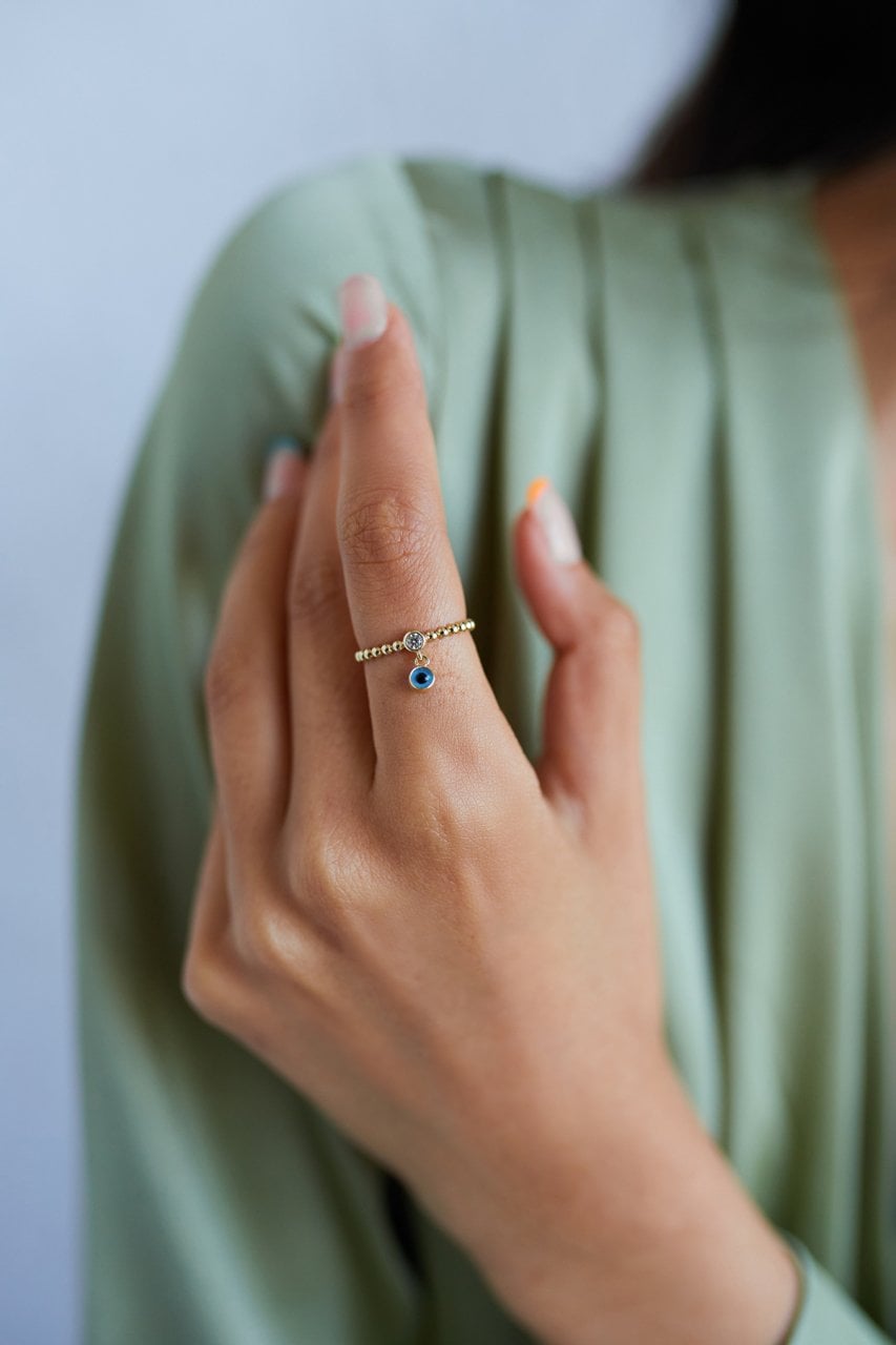 Altın Taşlı Nazar Boncuklu Yüzük