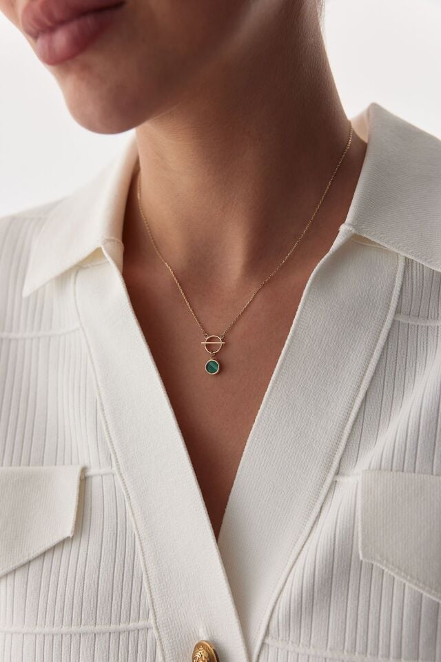 Altın Malachite Taşlı Kolye