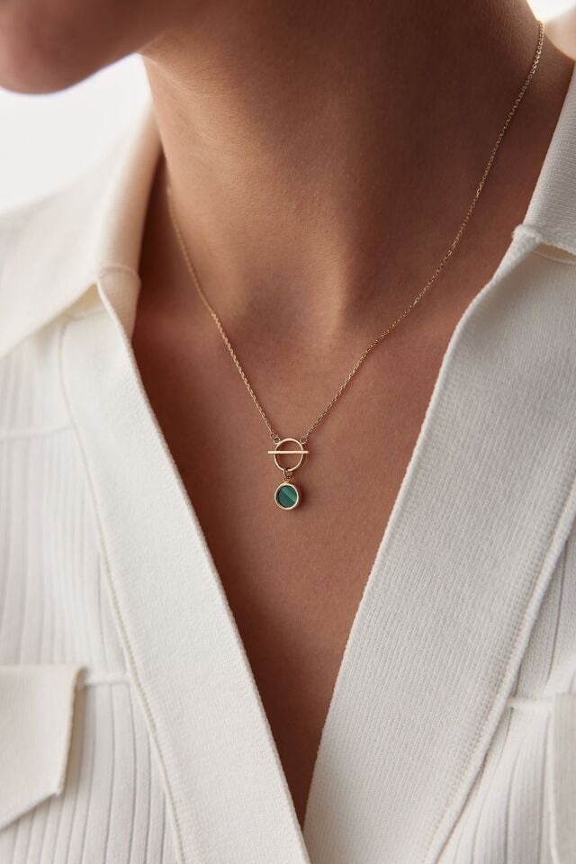 Altın Malachite Taşlı Kolye