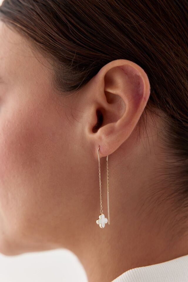 Altın Sedef Taşlı Yonca Küpe