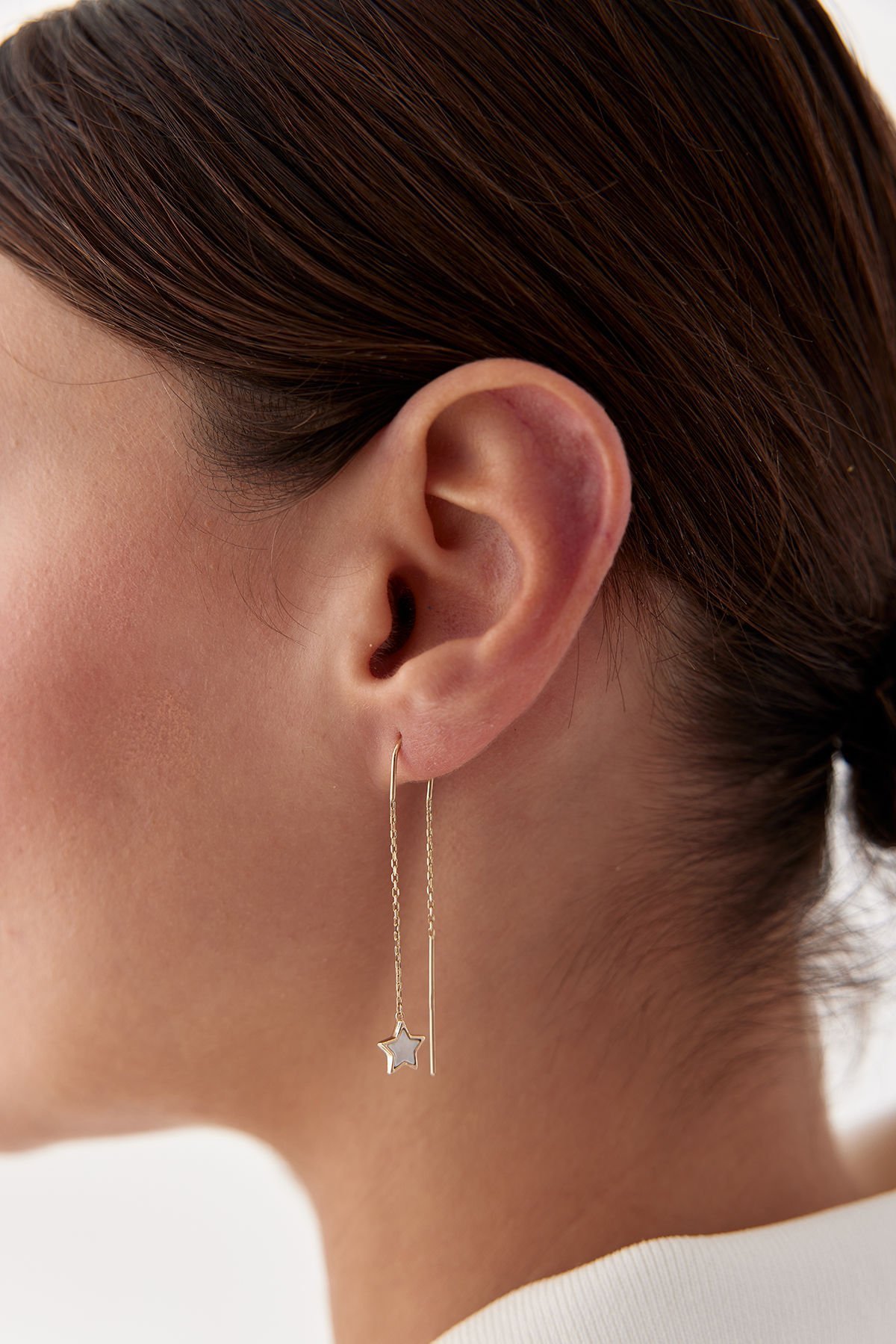 Altın Sedef Taşlı Yıldız Küpe