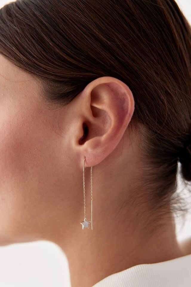 Altın Sedef Taşlı Yıldız Küpe