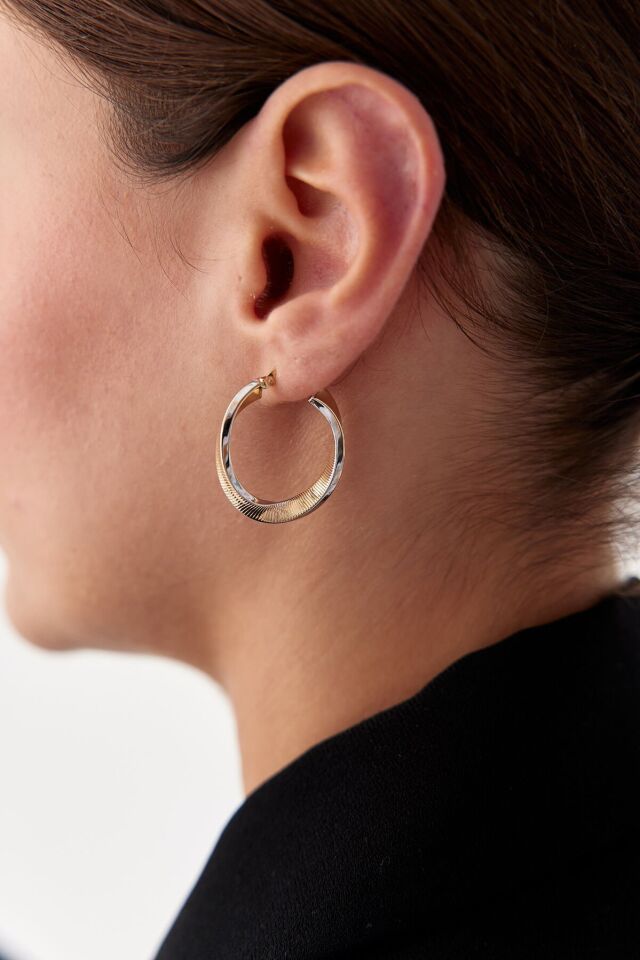 Altın Çift Renk Burgu Küpe