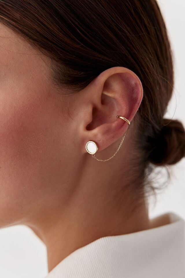 Altın Zincirli Kıkırdak Küpe