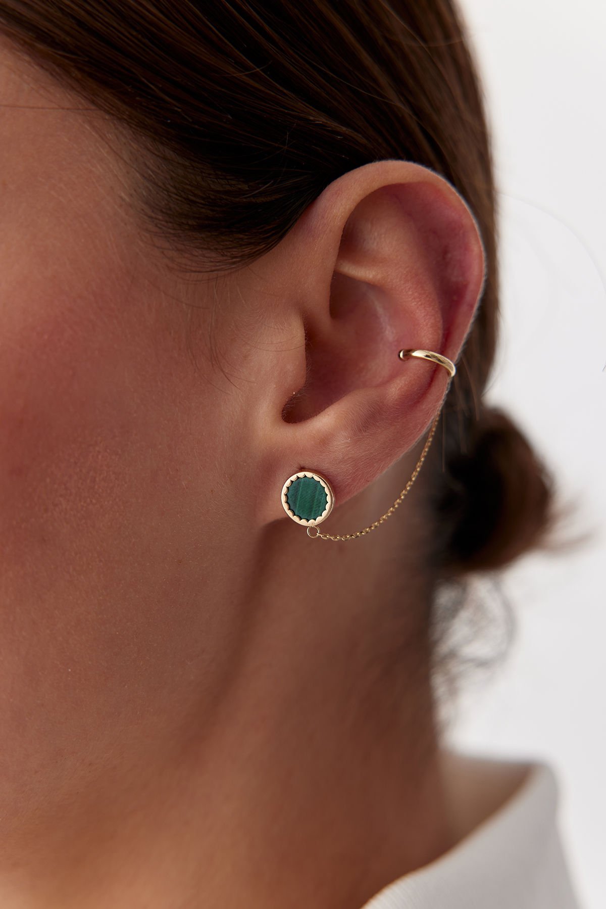 Altın Malakit Taşlı Küpe