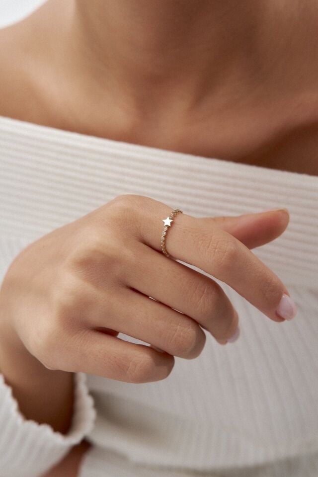 Altın Taşlı Yıldız Yüzük