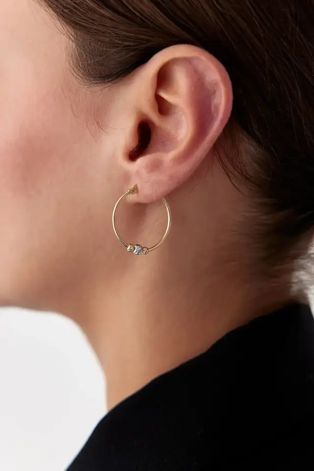 Altın Üç Renk Dorikalı Halka Küpe