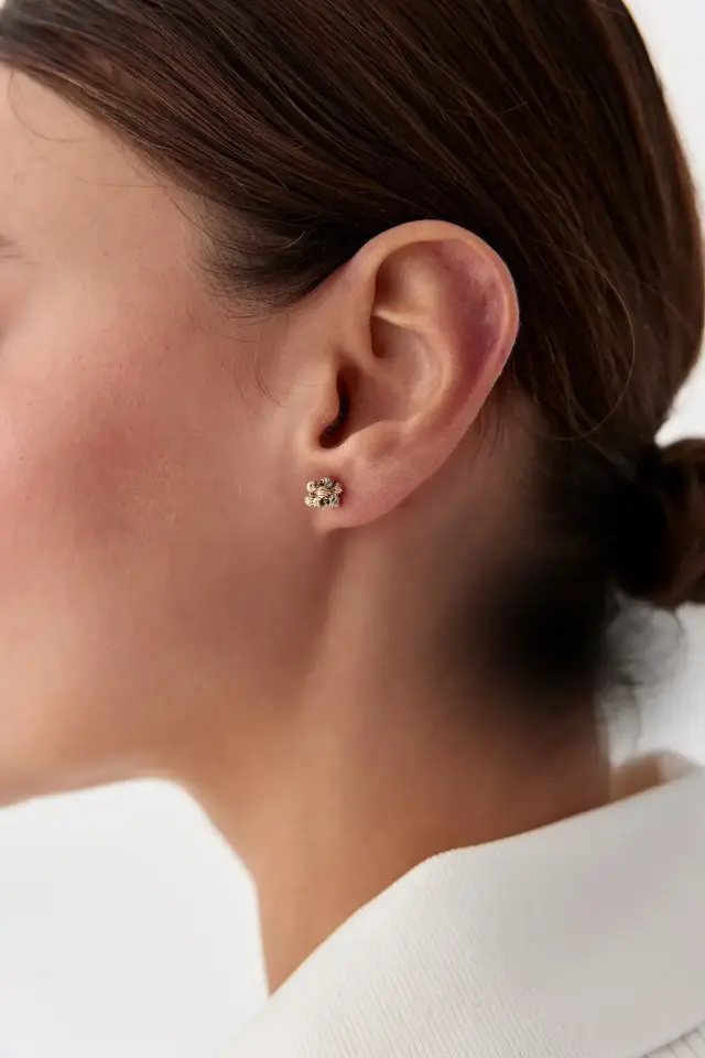 Altın İki Renk Basket Küpe