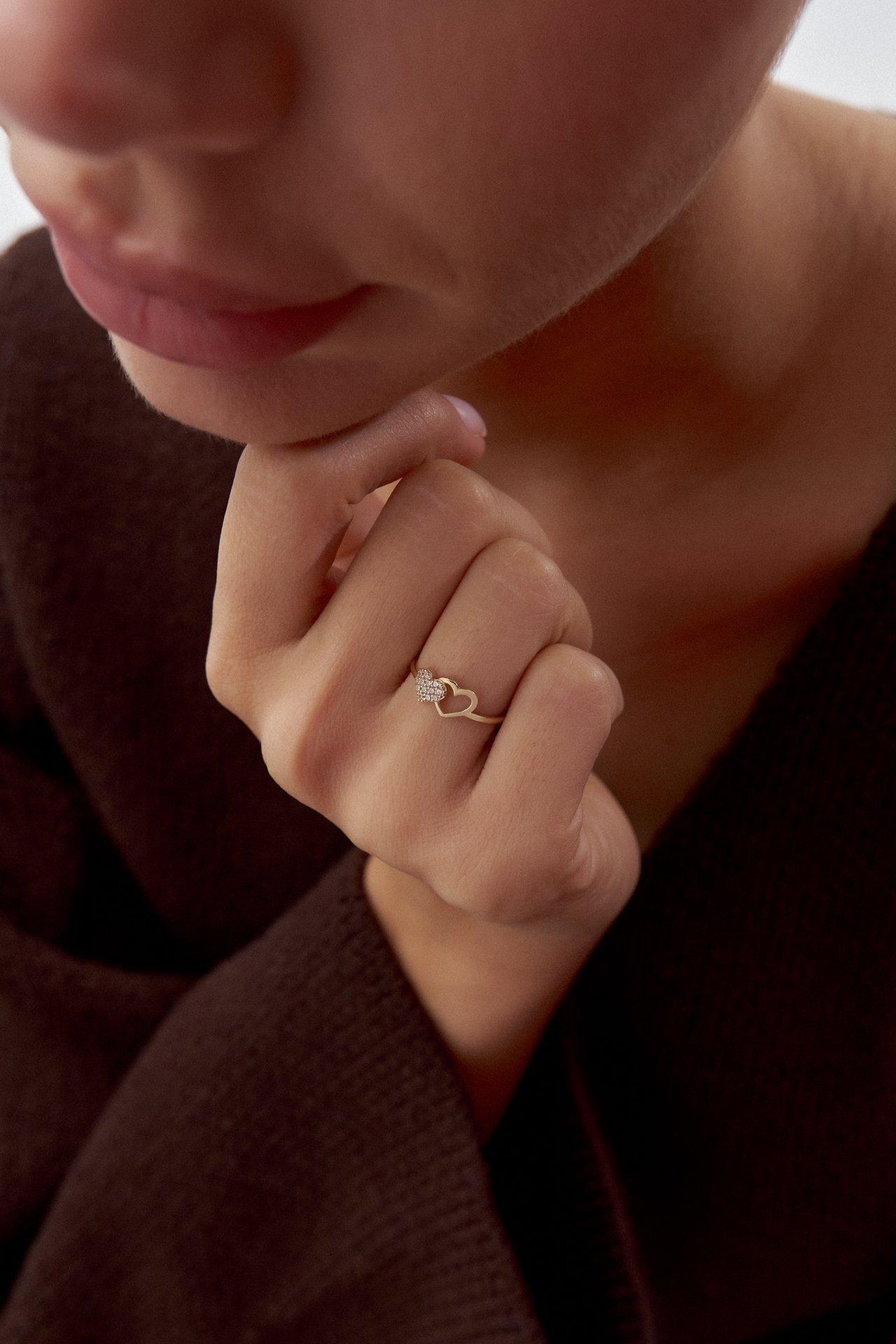 Altın İç İçe Kalp Detaylı Yüzük