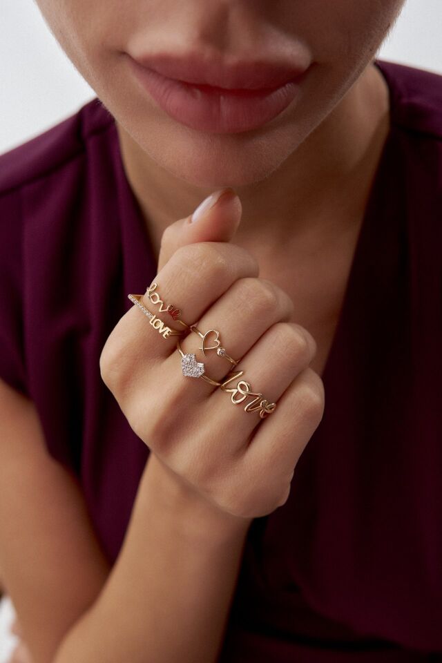 Altın Taşsız Love Yüzük