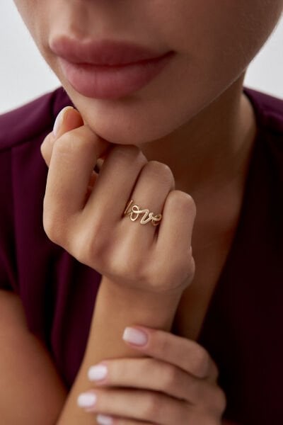 Altın Taşsız Love Yüzük