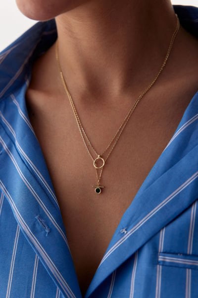 ALTIN ÇİFT ZİNCİRLİ MALACHİTE  KOLYE