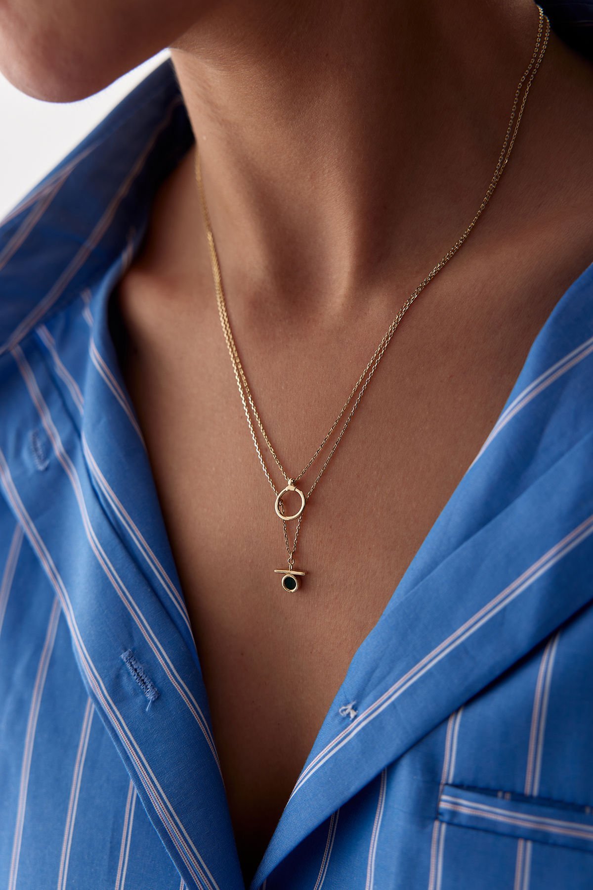 Altın Çift Zincirli Malachite Kolye