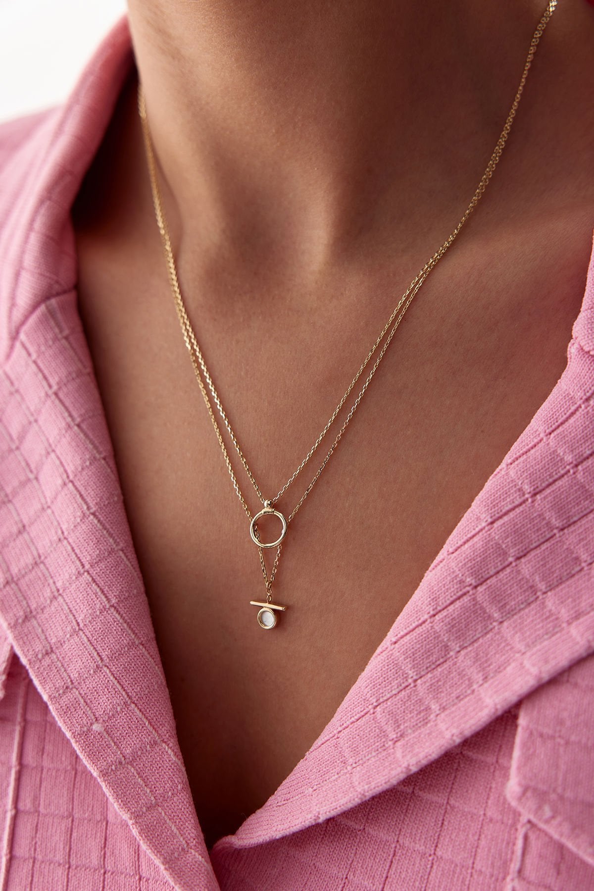 Altın Sedefli Twin Kolye