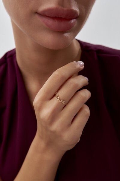 Altın Taşsız Minimal Love Yüzük