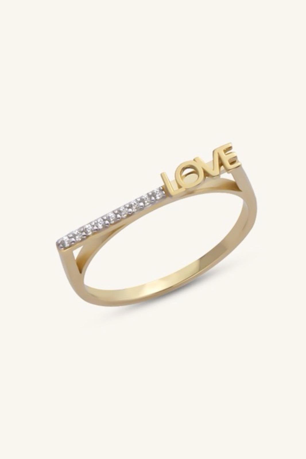 Altın Mini Taşlı Love Yüzük